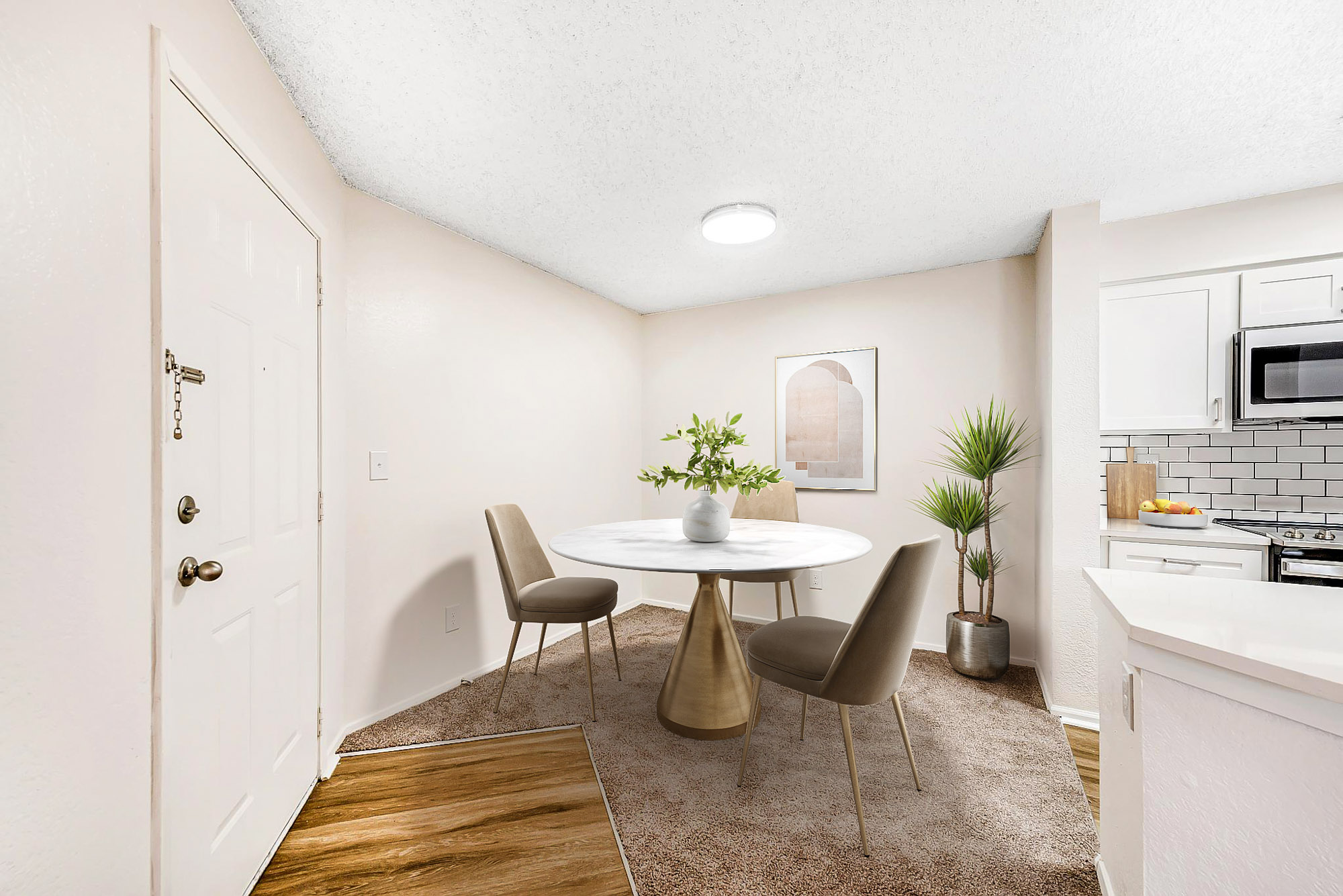 A dining area at Canyon Chase apartments in Westminster, CO.