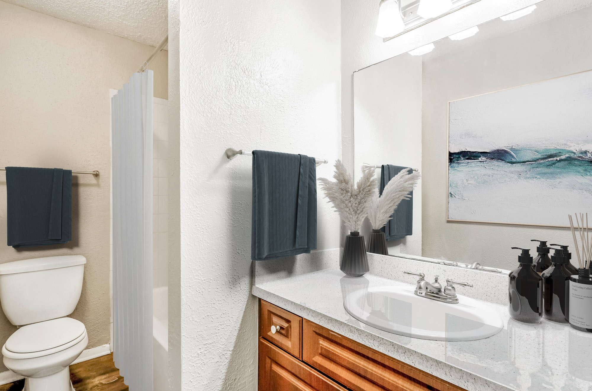 The bathroom in an apartment in St. James Crossing in Tampa, Florida.