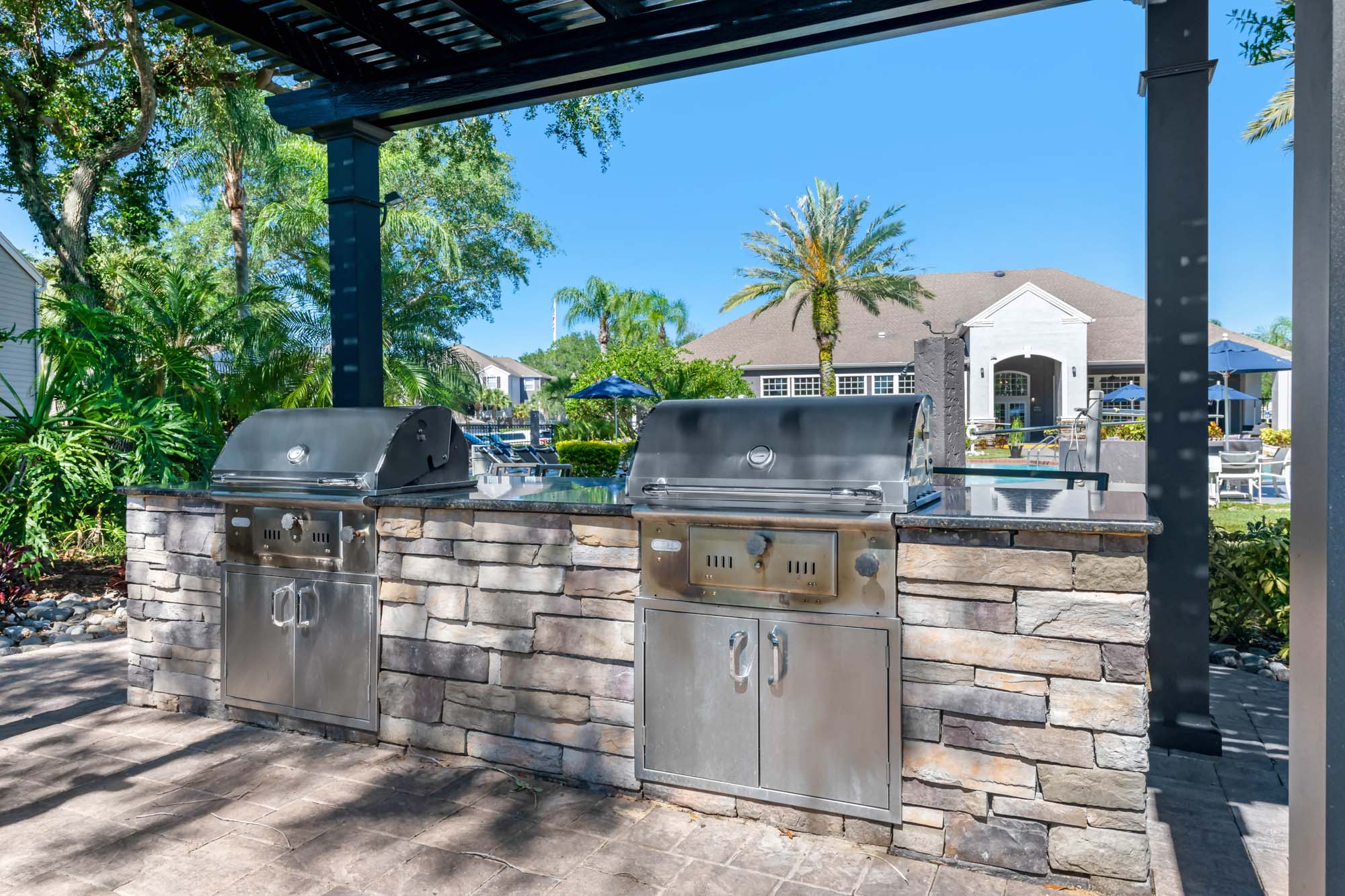 Grilling stations at Osprey Links at Hunter's Creek in Orlando, Florida.