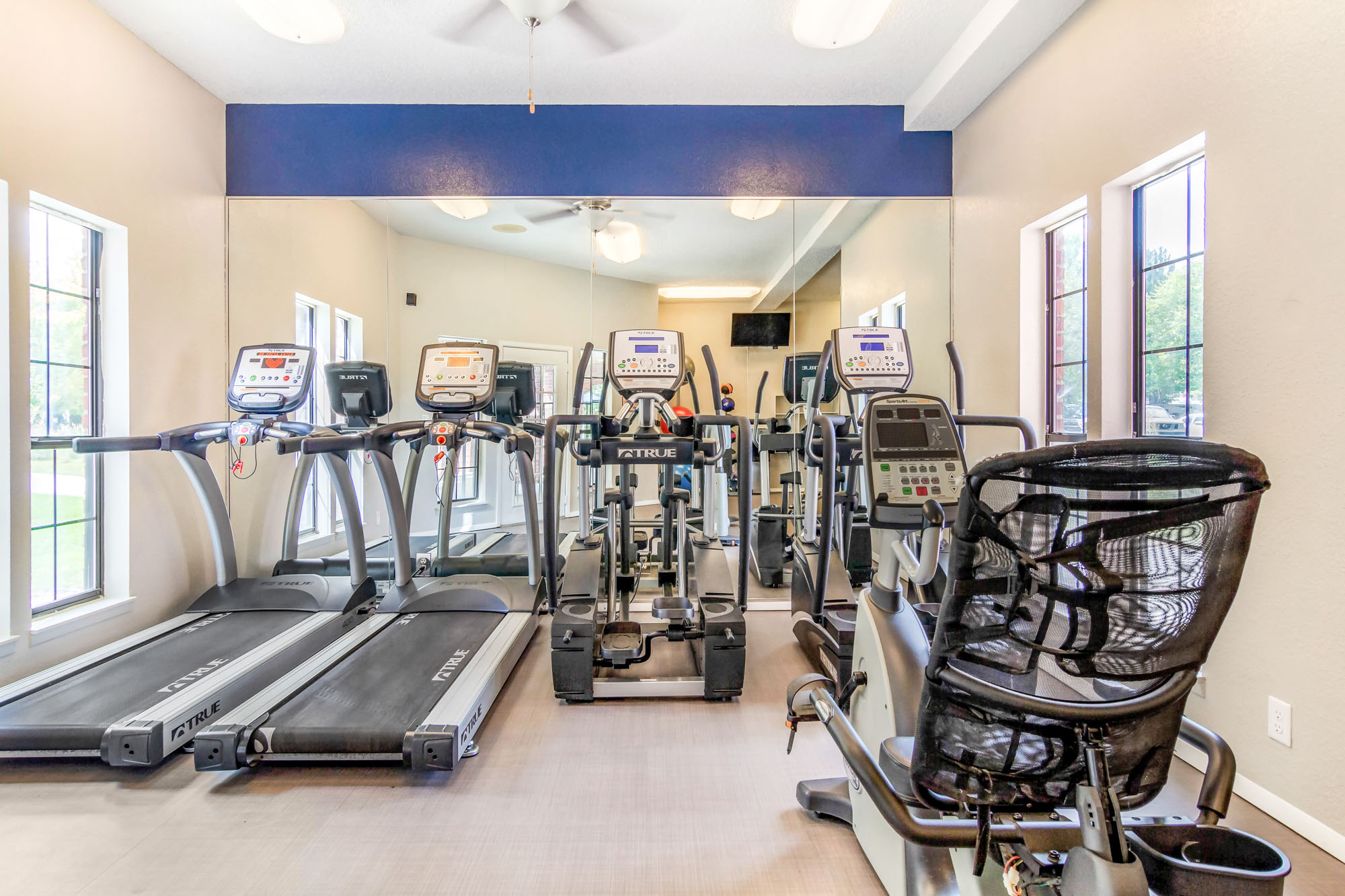 The fitness center at Canyon Chase apartments in Westminster, CO.