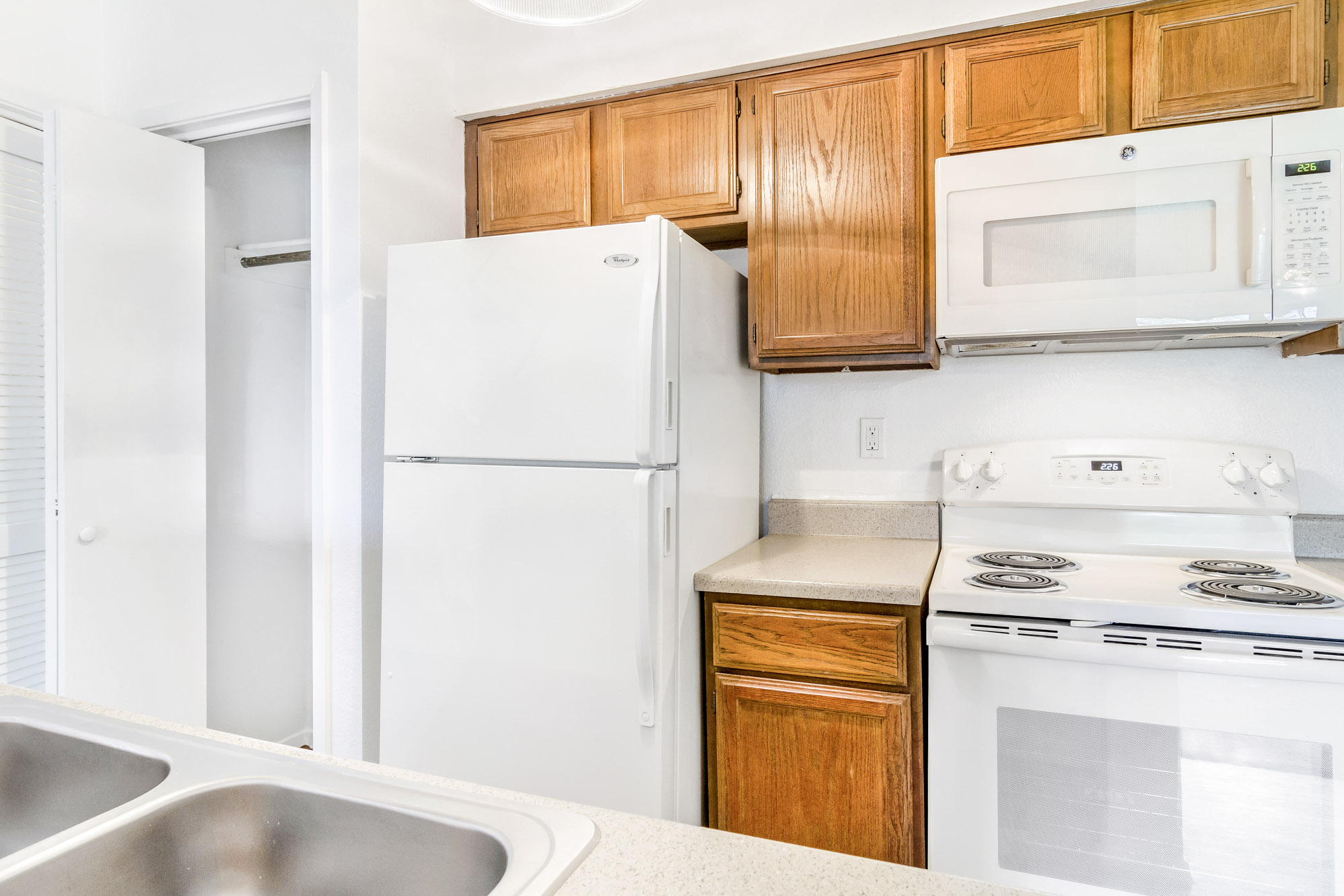 A kitchen at Canyon Chase apartments in Westminster, CO.