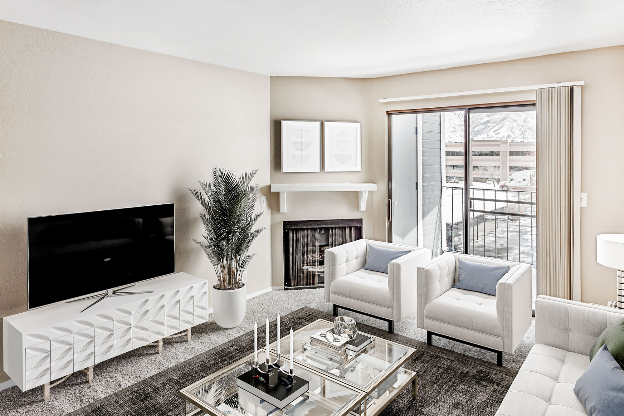 A living area in an apartment at James Pointe near Salt Lake City, Utah.