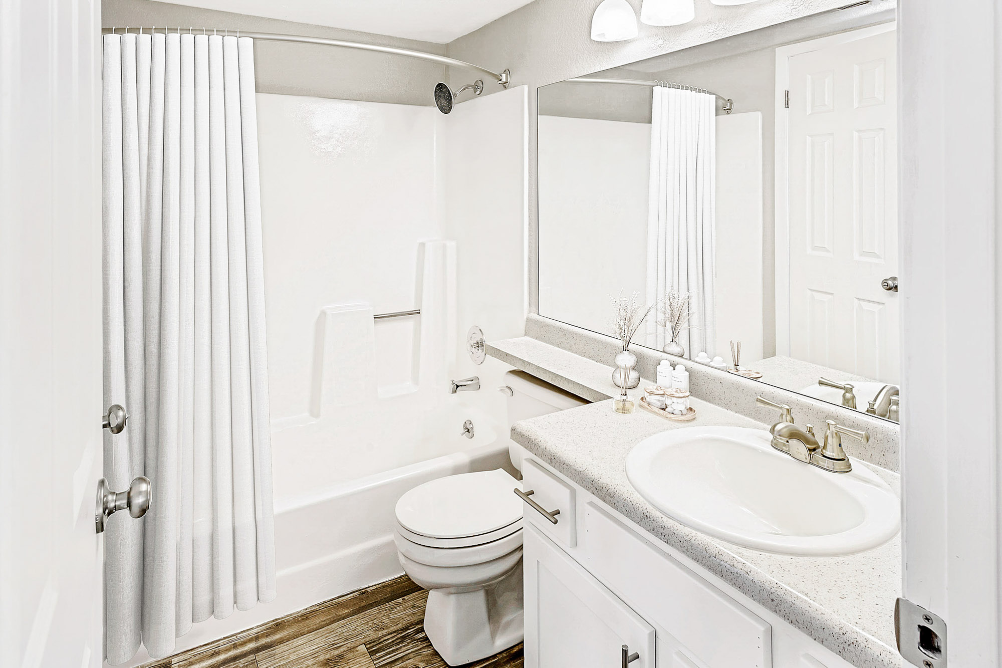 A bathroom in an apartment at James Pointe in Murray, Utah.