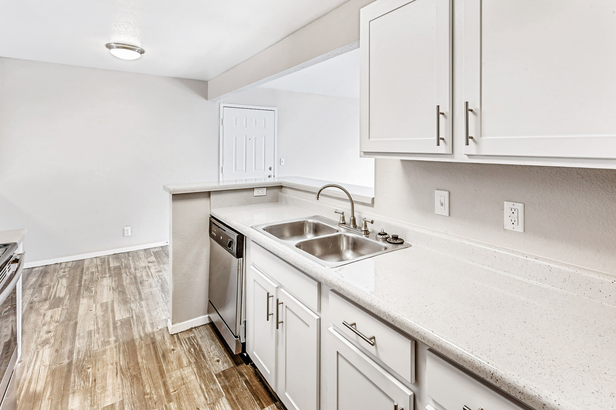 A kitchen in an apartment at James Pointe in Murray, Utah.