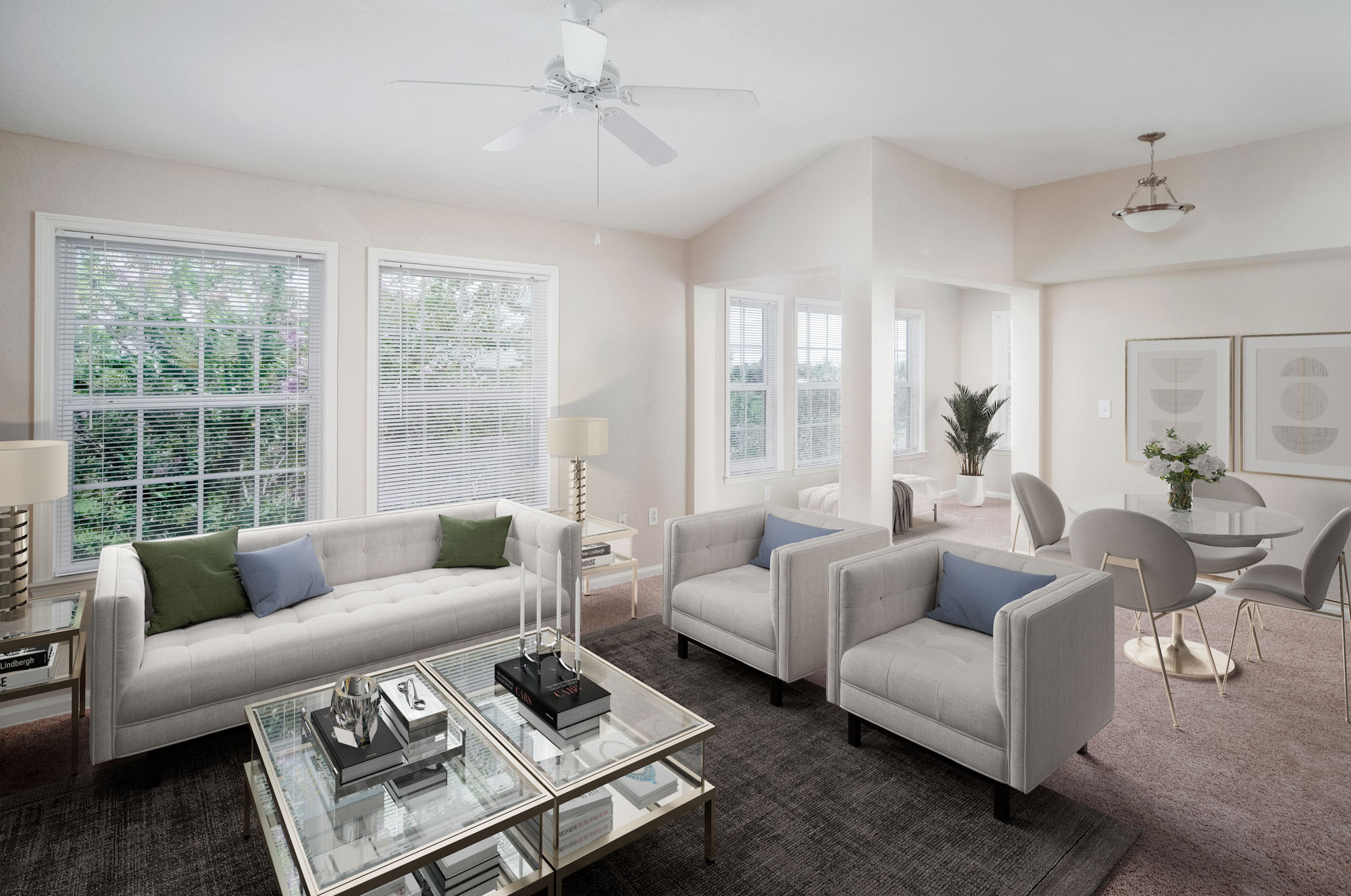 The living area of an apartment at Osprey Links at Hunter's Creek in Orlando, Florida.