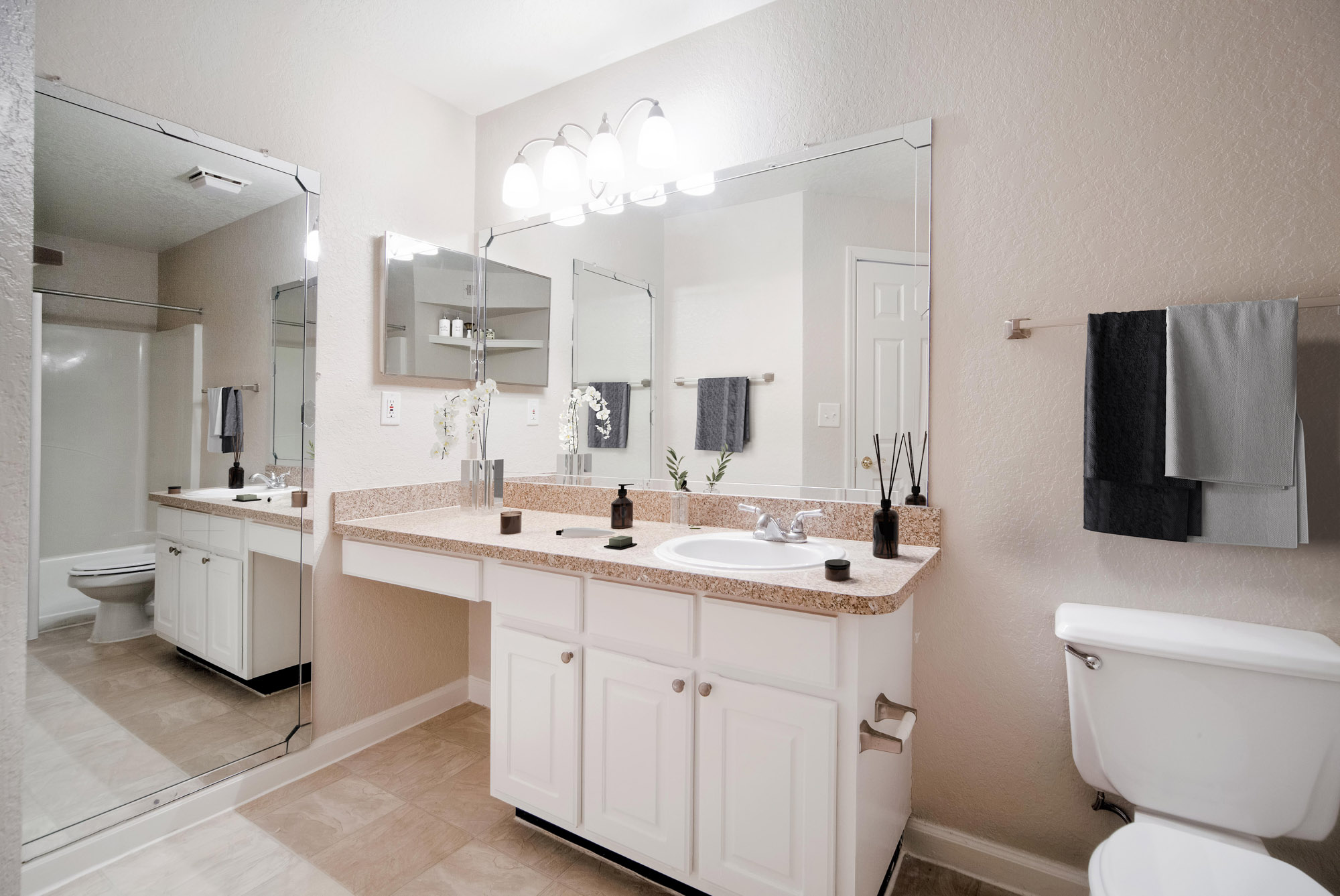 The bathroom in an apartment at Osprey Links at Hunter's Creek in Orlando, Florida.
