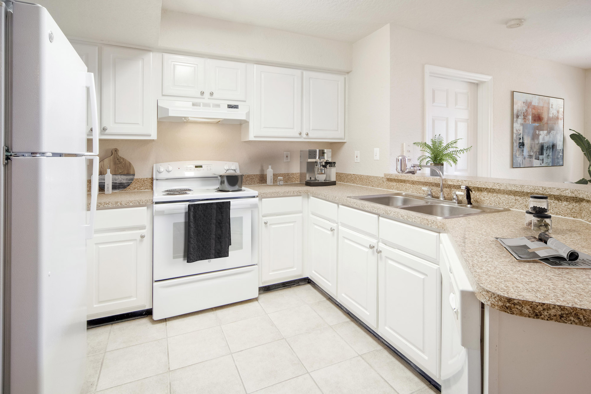 The kitchen in an apartment at Osprey Links at Hunter's Creek in Orlando, Florida.