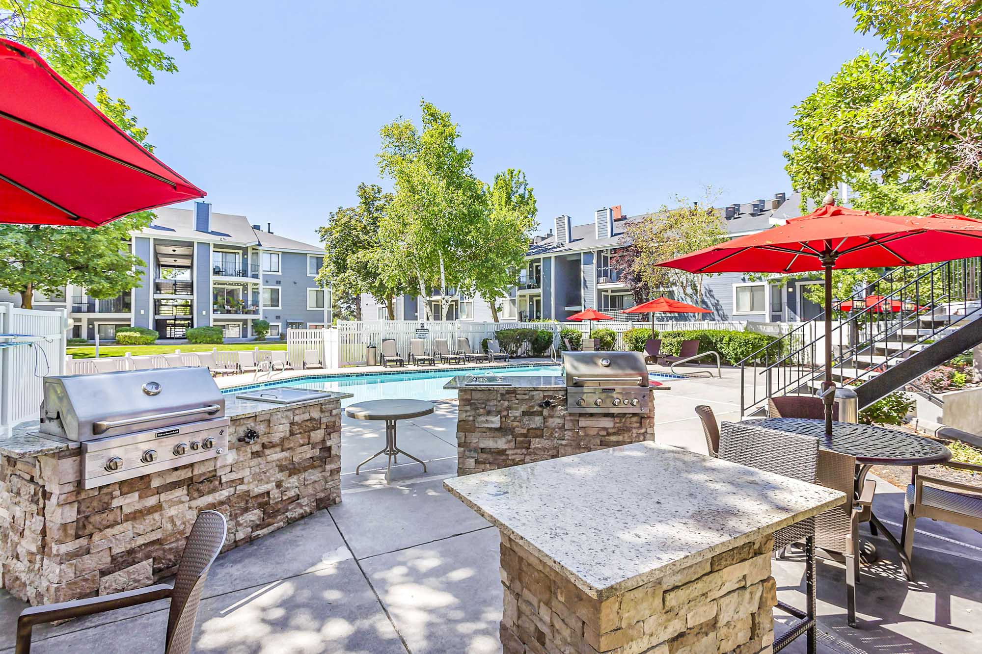 The grilling stations at James Pointe apartments near Salt Lake City, Utah.