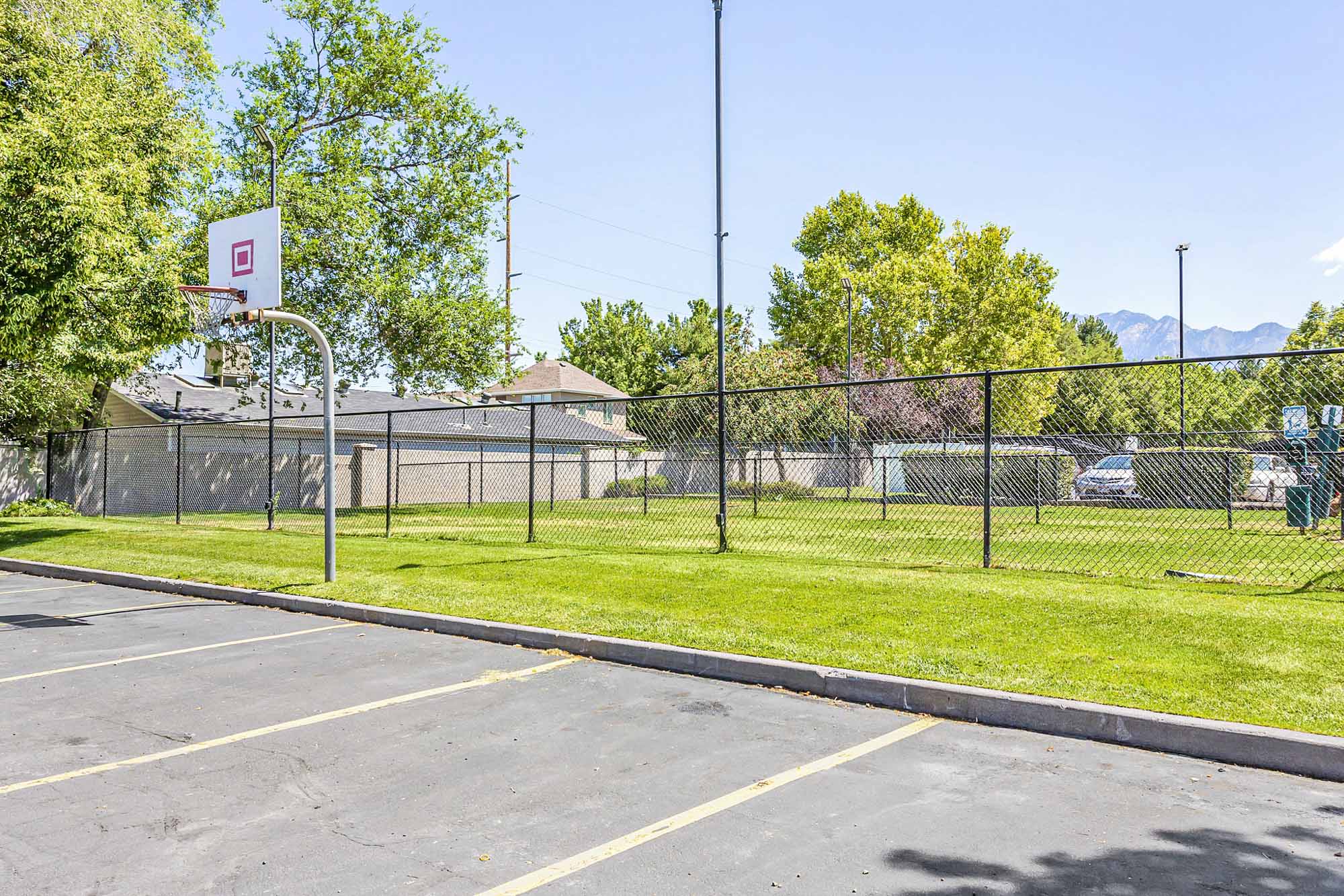 A basketball hoop at James Pointe apartments in Murray, Utah.