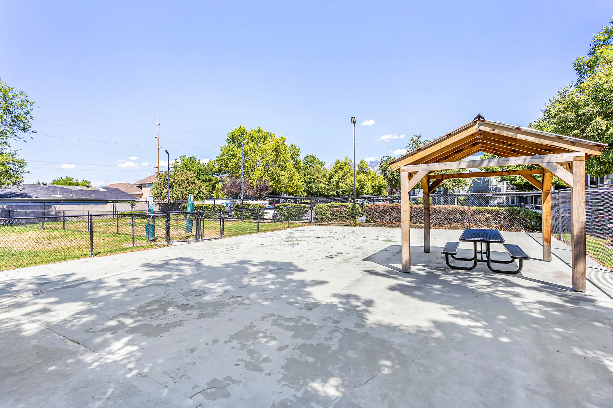 The picnic area at James Pointe apartments in Murray, Utah.