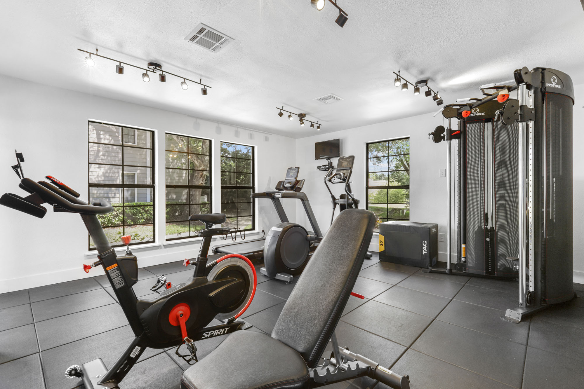 The fitness center at St. James Crossing apartments in Tampa, Florida.