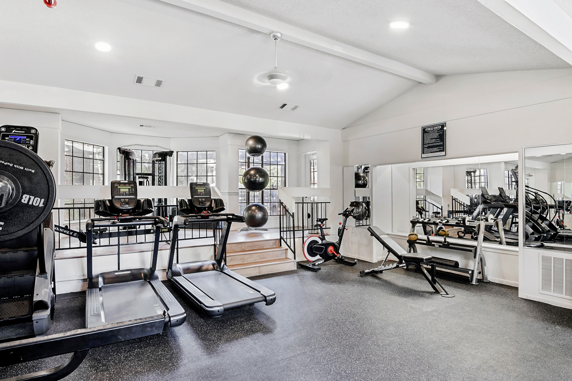 The fitness center at The Arbors at Wells Branch apartments in Austin, TX.