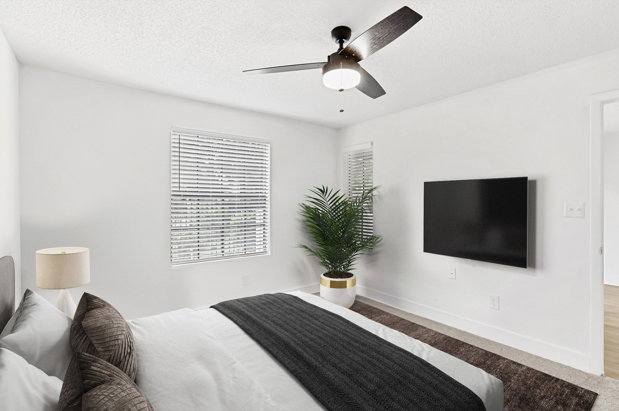 The bedroom in an apartment in St. James Crossing in Tampa, Florida.